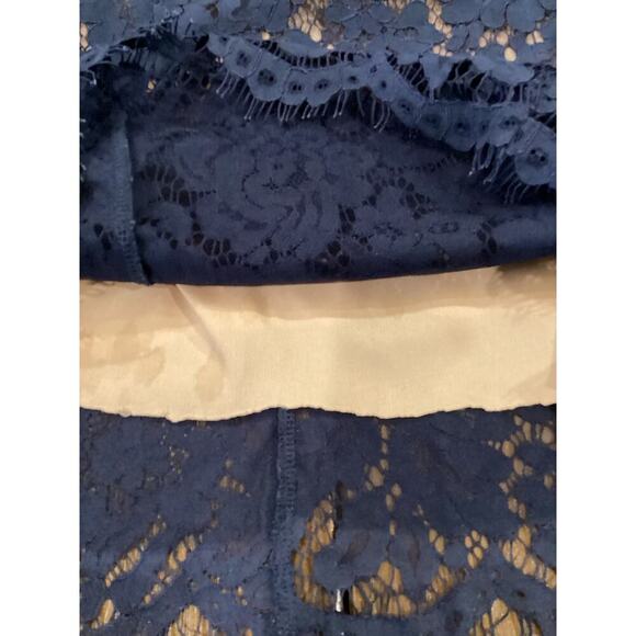 Rene Ruiz illusion Lace Mesh Evening sheath Knee short sleeve Dress Navy Blue 8 - Picture 4 of 14